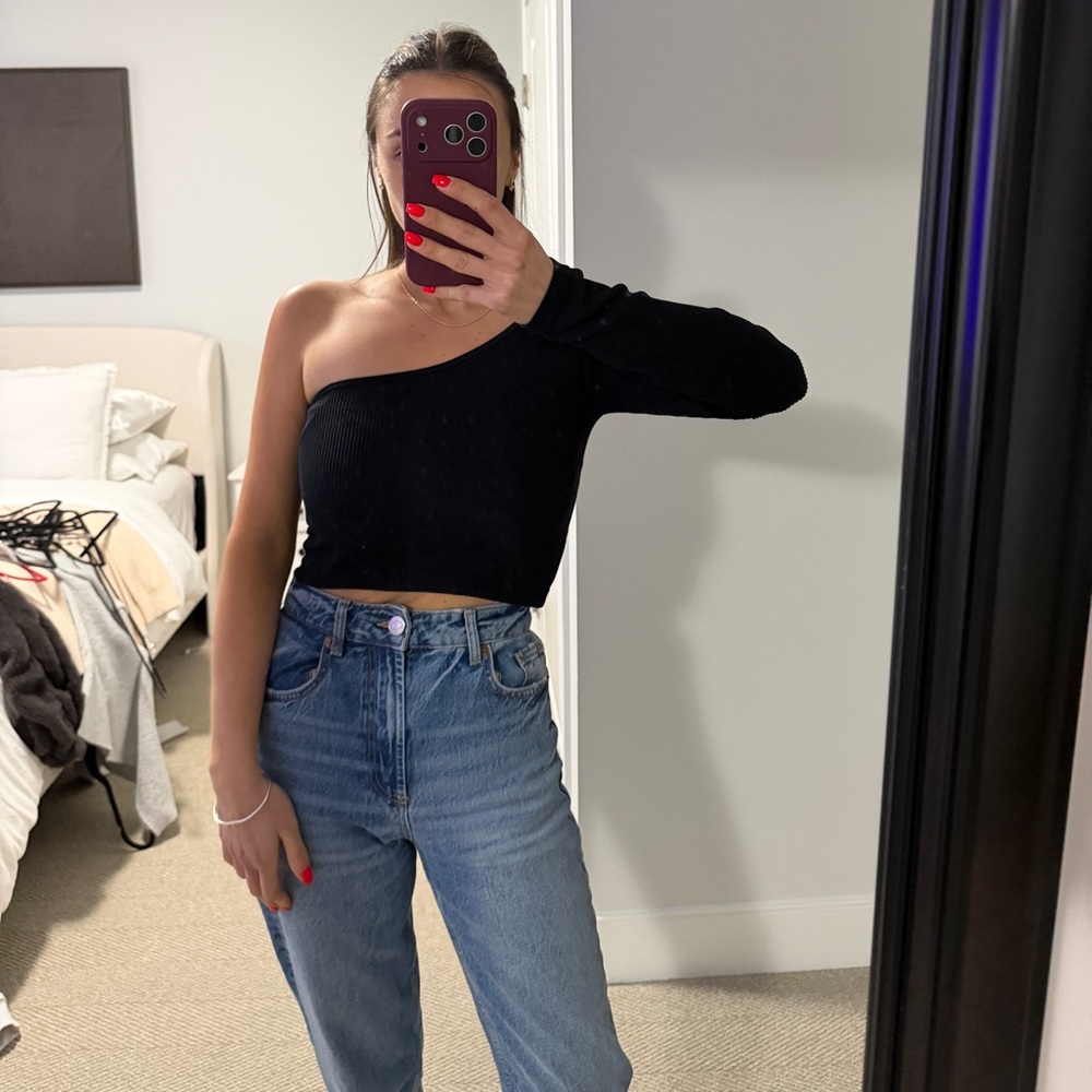 Zara One Shoulder Ribbed Top - Picture 2 of 4
